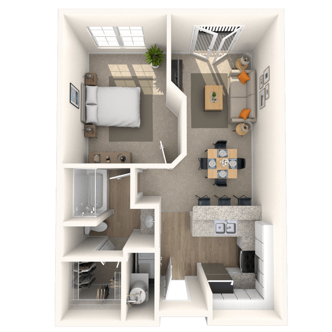 Traditional 1x1 571-1392 SF 3146 floor plan